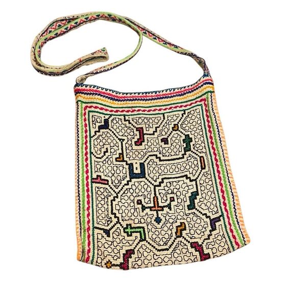 Geometric brightly colored Peruvian shipibo bag hand embroidered amazon jungle - Picture 7 of 7